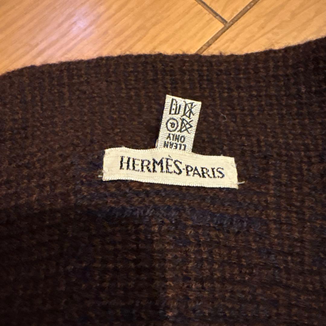 廃盤 希少 エルメス カシミヤ100H柄大判 マフラー帽子 ブラウン✖︎ネイビー