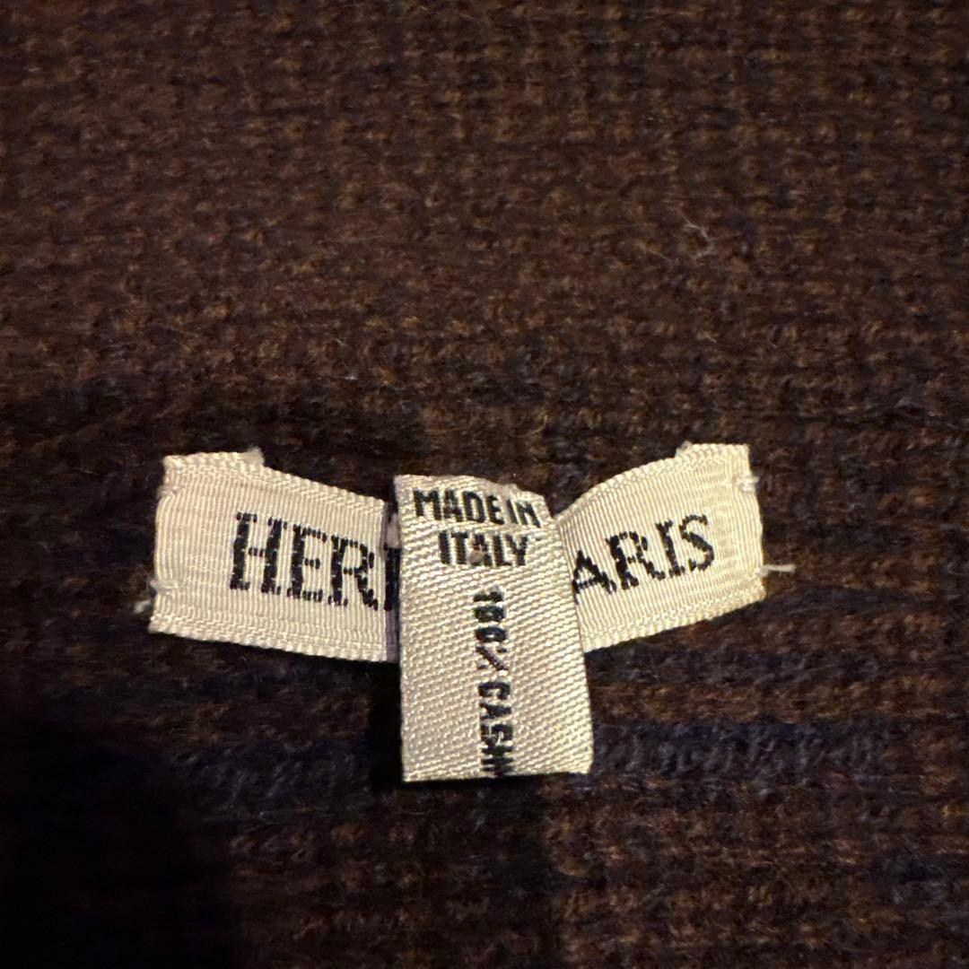 廃盤 希少 エルメス カシミヤ100H柄大判 マフラー帽子 ブラウン✖︎ネイビー