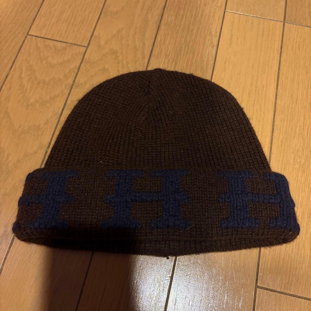 廃盤 希少 エルメス カシミヤ100H柄大判 マフラー帽子 ブラウン✖︎ネイビー