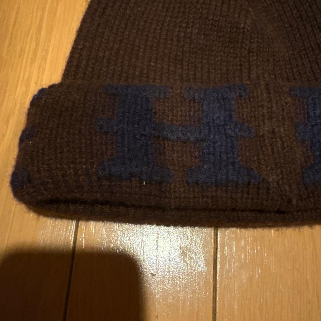 廃盤 希少 エルメス カシミヤ100H柄大判 マフラー帽子 ブラウン✖︎ネイビー