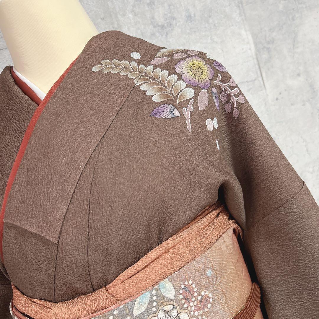 おまとめ割　訪問着フルセット　着物　正絹　辻ヶ花　ベージュ　ブラウン　大人可愛い