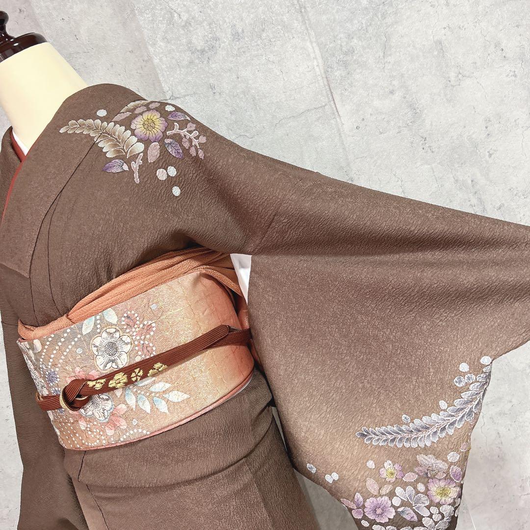 おまとめ割　訪問着フルセット　着物　正絹　辻ヶ花　ベージュ　ブラウン　大人可愛い