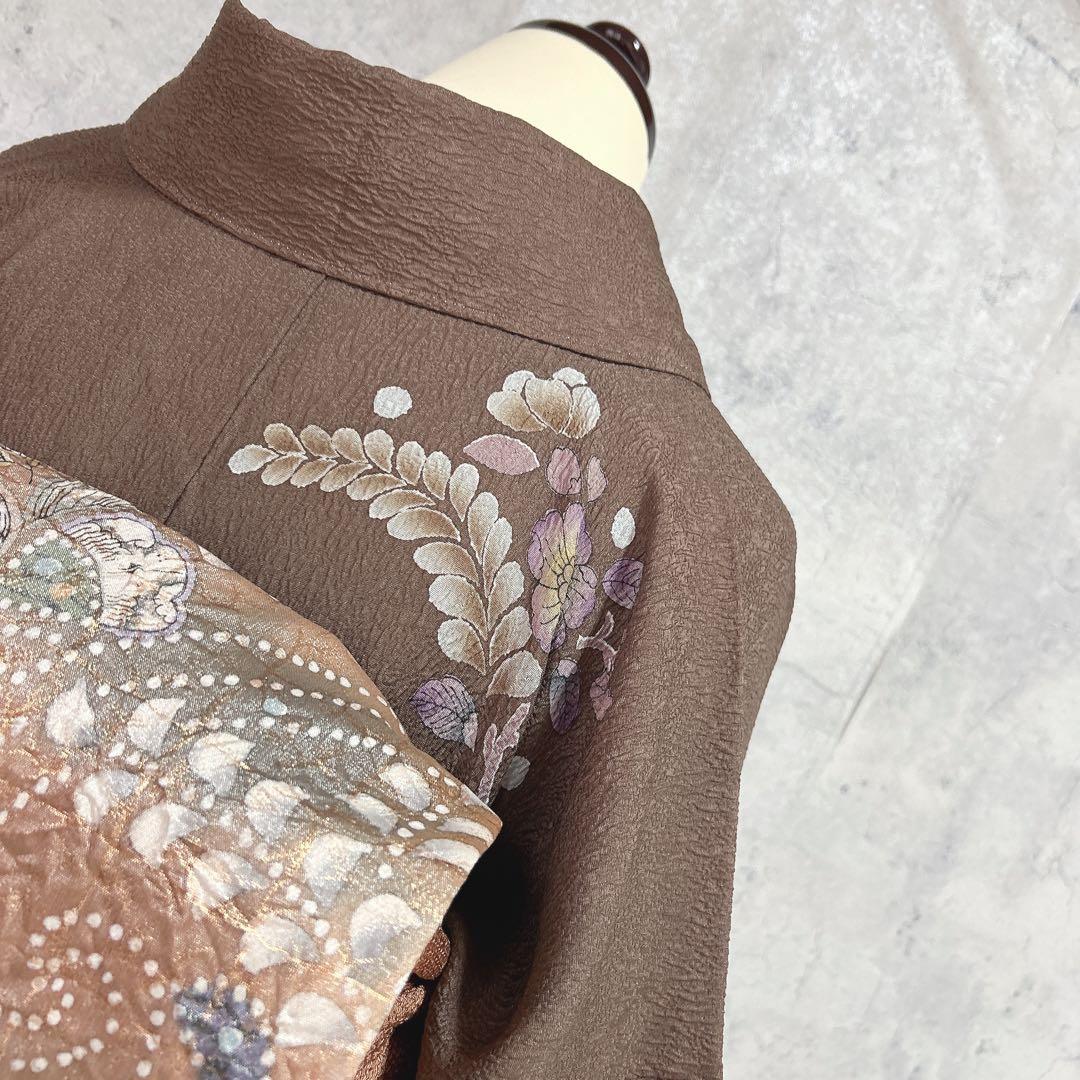 おまとめ割　訪問着フルセット　着物　正絹　辻ヶ花　ベージュ　ブラウン　大人可愛い