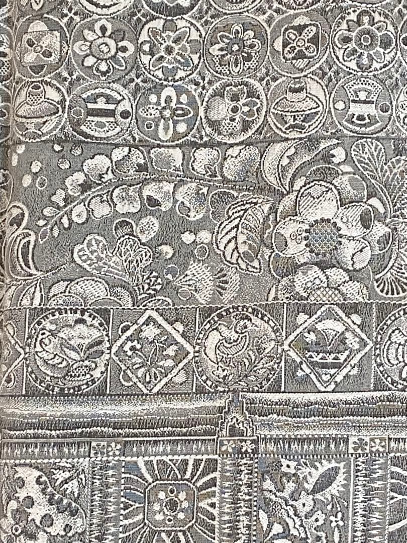 未使用しつけ付き☆天目織　お召し　花や鳥模様　着物（袷）ラスト！