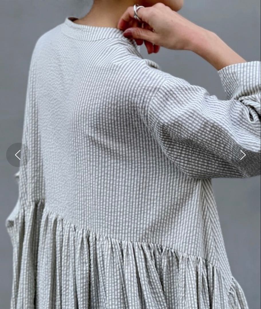 ビアズリー　ストライプ　ギャザーワンピース