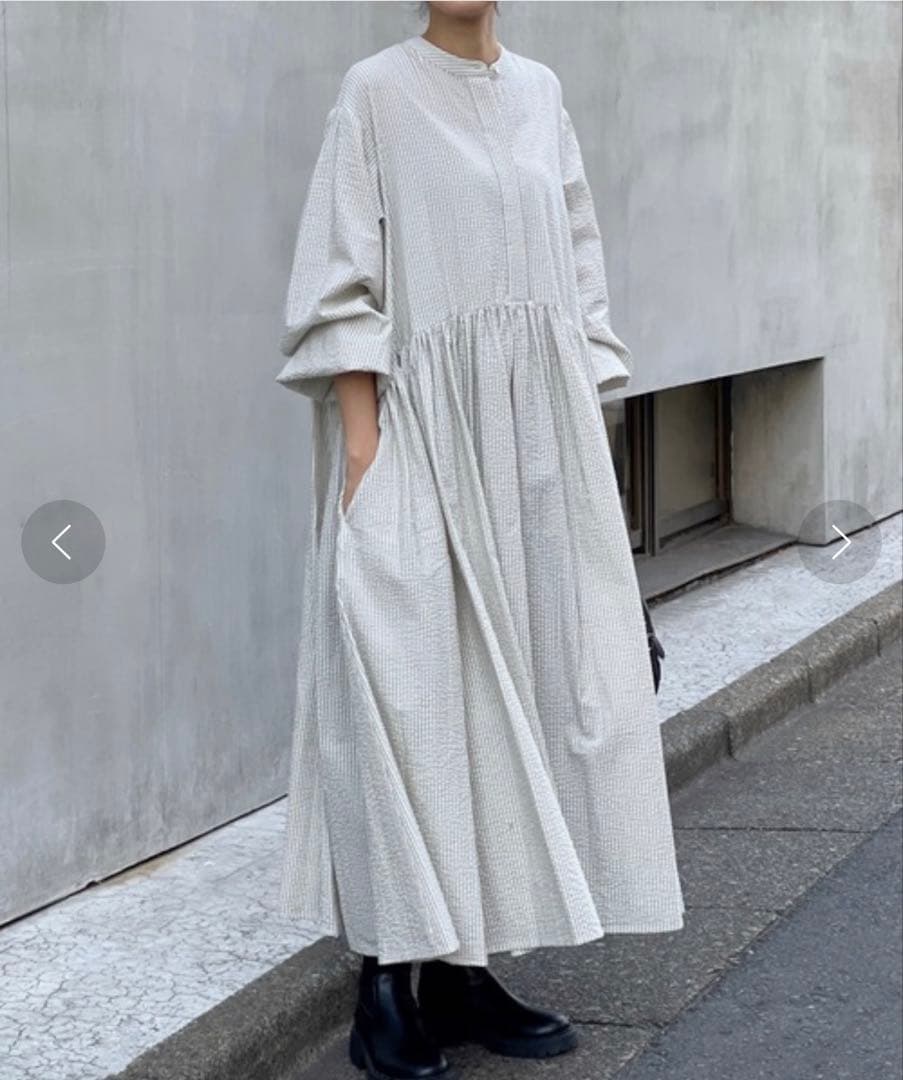 ビアズリー　ストライプ　ギャザーワンピース