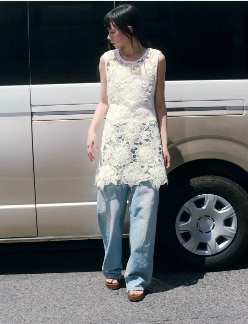 ZARA クロシェ編みフラワーワンピース　s