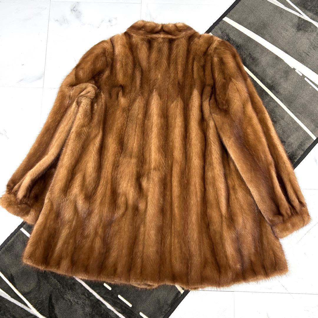 高級 パステルミンク 毛皮 リバーシブル コート レディース ブラウン 鼬