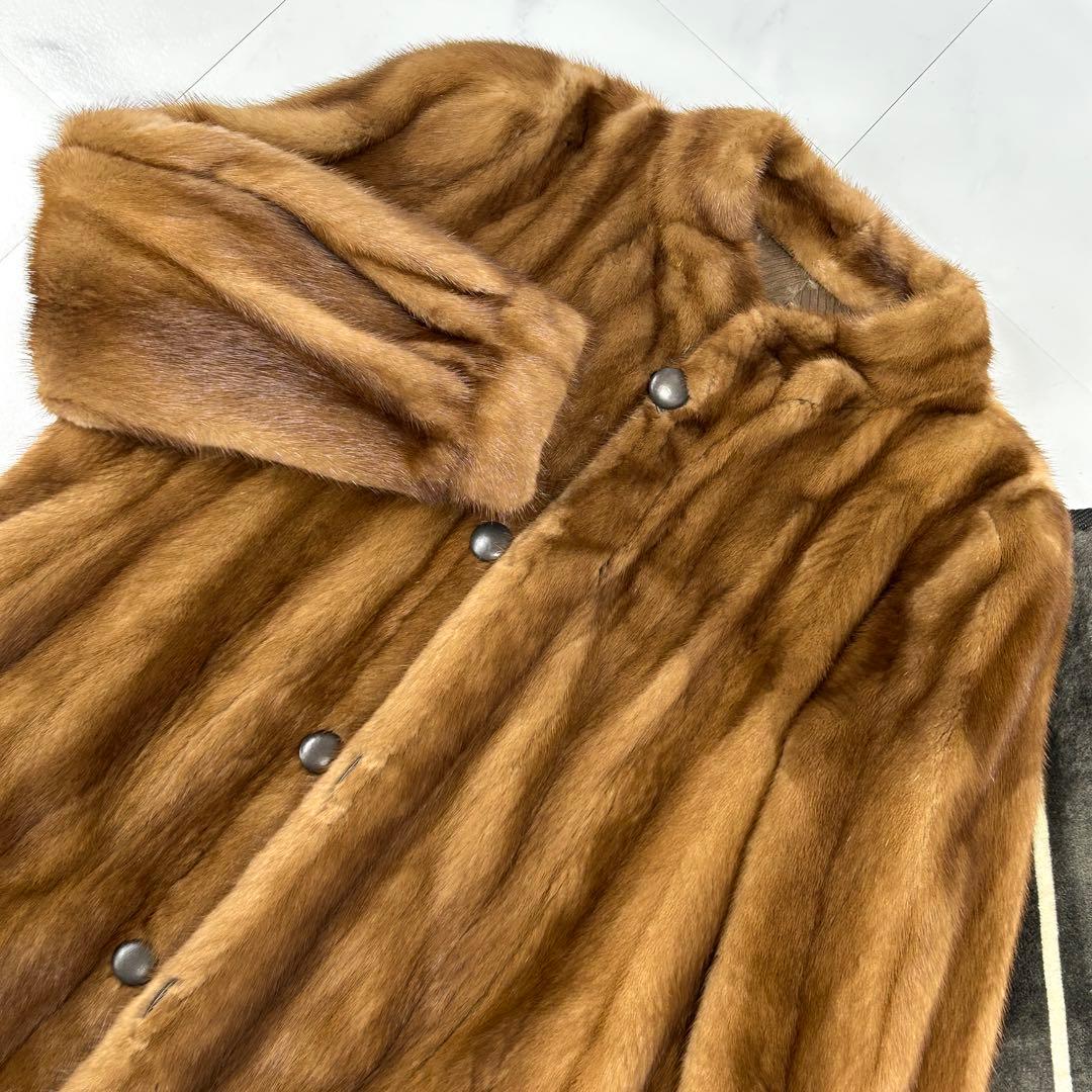 高級 パステルミンク 毛皮 リバーシブル コート レディース ブラウン 鼬