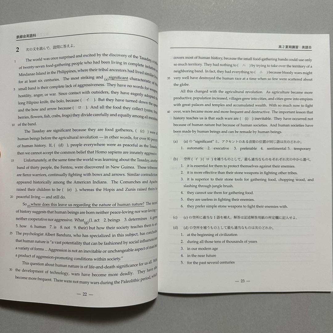 鉄緑会　高2英語夏期講習　テキスト、授業冊子、プリント