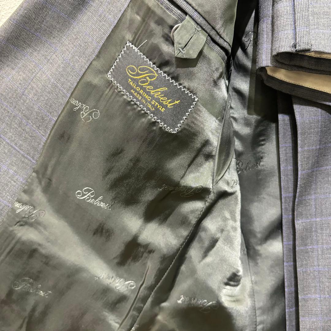 Belvest ダークグレー チェック柄 スーツ 上下セット