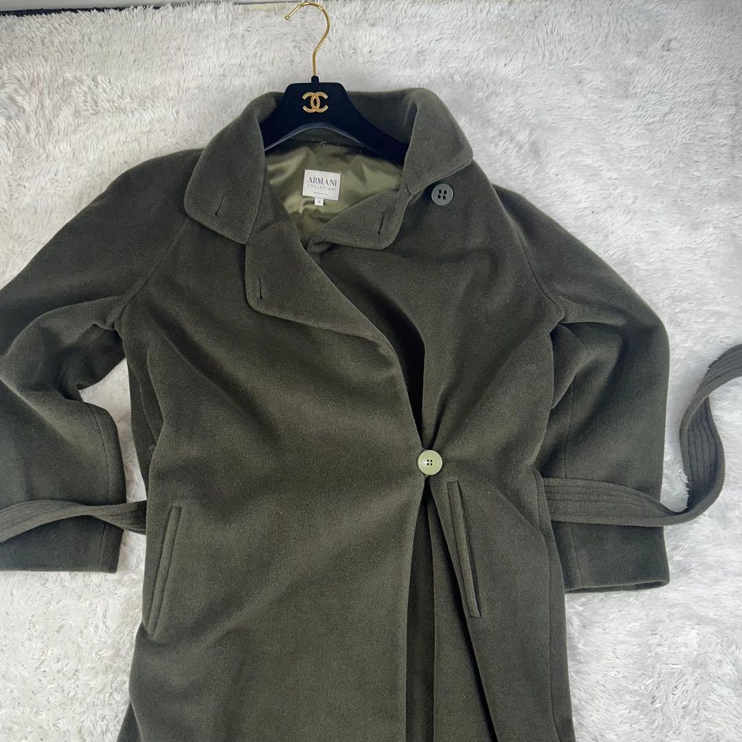 アルマーニコレツォーニ　ロングコート　カシミア混　アンゴラ　マキシ　XL 緑