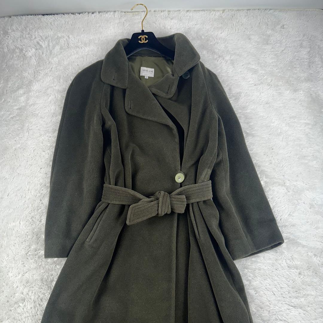 アルマーニコレツォーニ　ロングコート　カシミア混　アンゴラ　マキシ　XL 緑