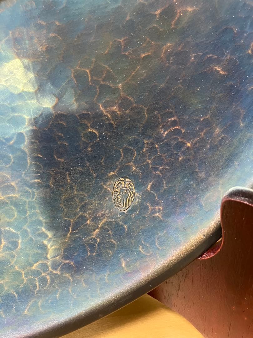 【玉川堂】額皿 大皿 唐獅子ニ手毬 新品未使用 鎚起 銅器 無形文化財 五代烙印