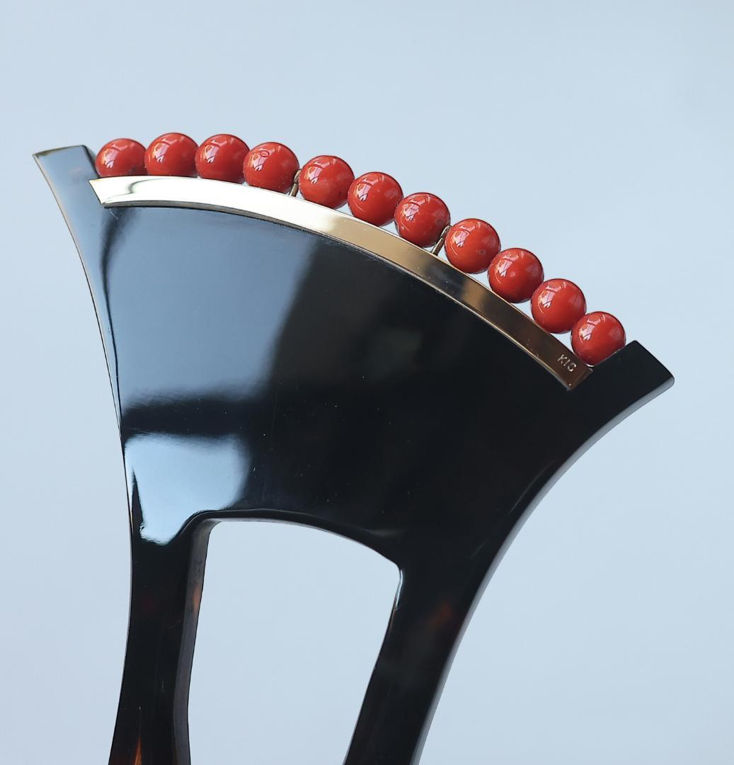 マ*ハ様 高級！ K18 赤珊瑚 本鼈甲 簪 バチ型 刻印あり 慶事 婚礼