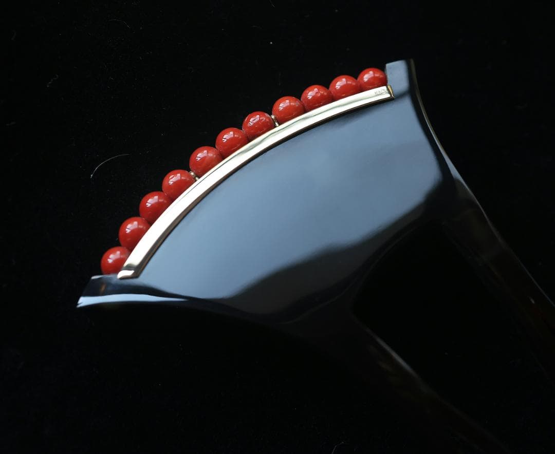 マ*ハ様 高級！ K18 赤珊瑚 本鼈甲 簪 バチ型 刻印あり 慶事 婚礼