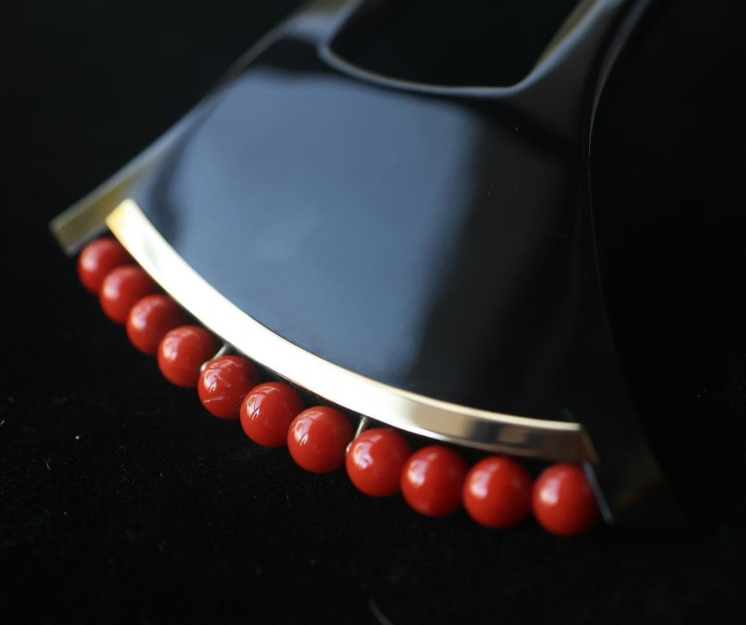 マ*ハ様 高級！ K18 赤珊瑚 本鼈甲 簪 バチ型 刻印あり 慶事 婚礼