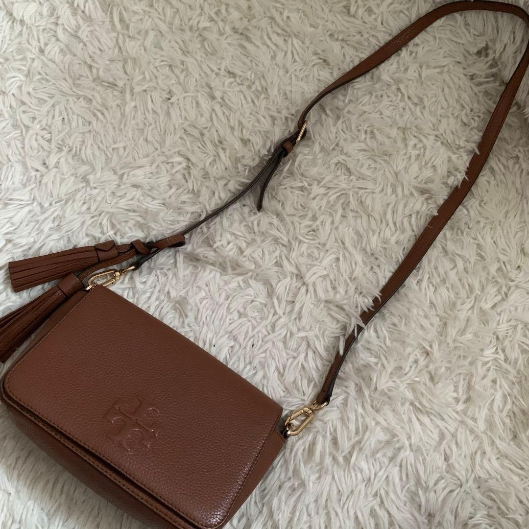 未使用級✨トリーバーチ ショルダーバッグ テア ロゴ タッセル レザー キャメル