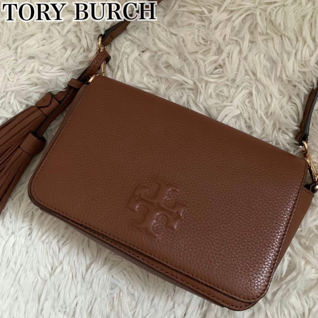 未使用級✨トリーバーチ ショルダーバッグ テア ロゴ タッセル レザー キャメル