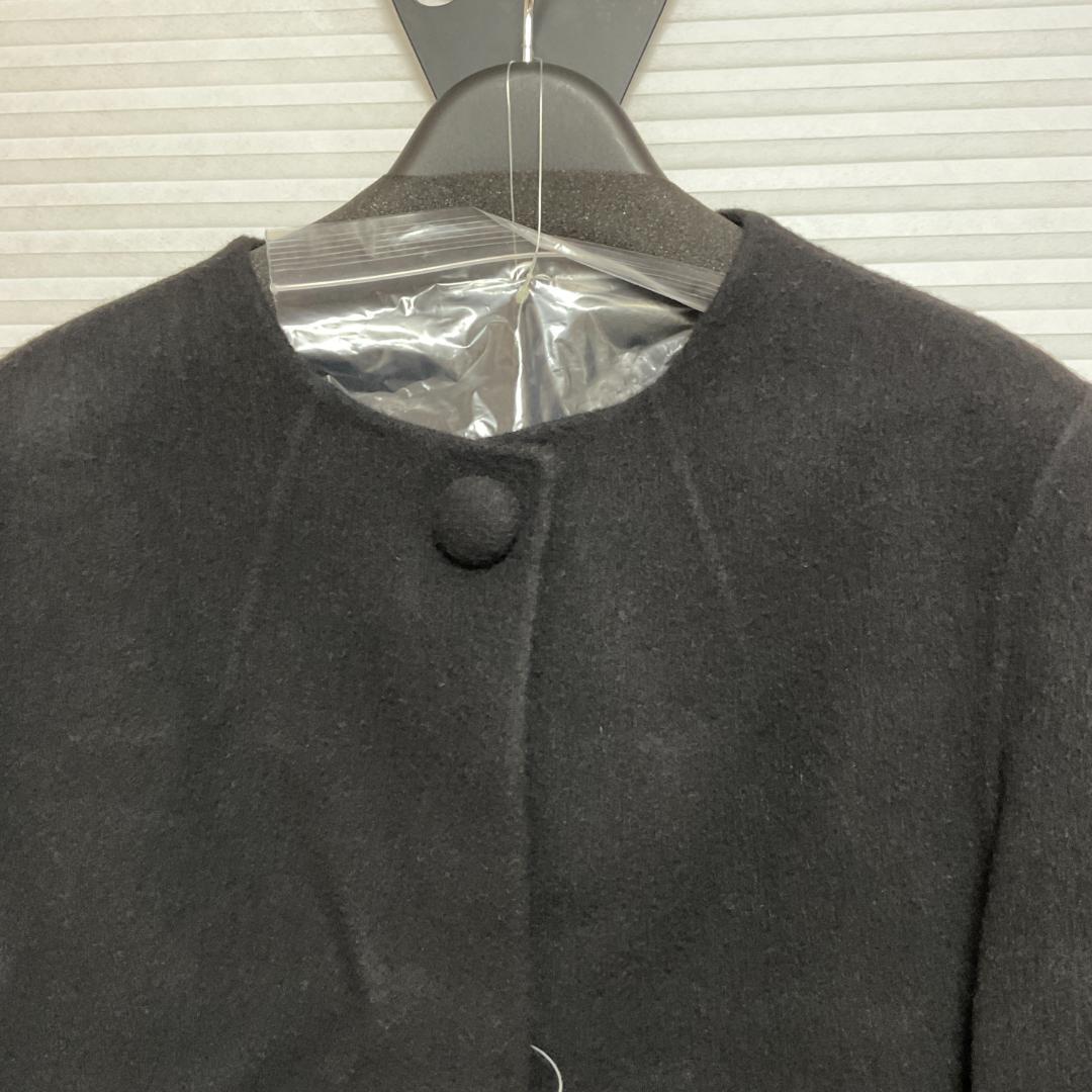 東京ソワール カシミヤ混 ロングコート ノーカラー 黒 ブラック S タグ付き