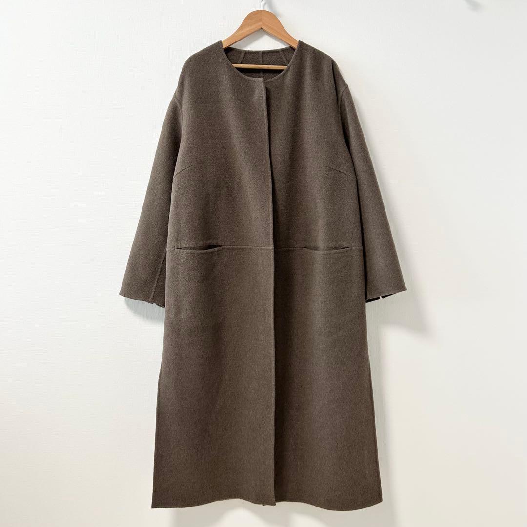 ドゥーズィエムクラス　victorian リバーロングノーカラーコート　ブラウン