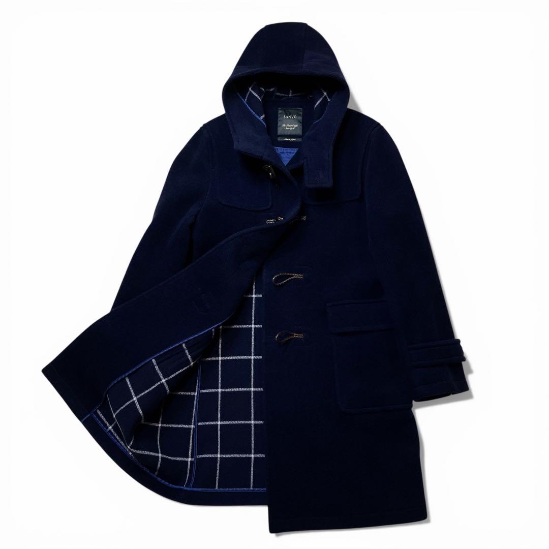 日本製/SANYO/三陽商会/ダッフルコート/ウール/ネイビー/チェック柄/XL