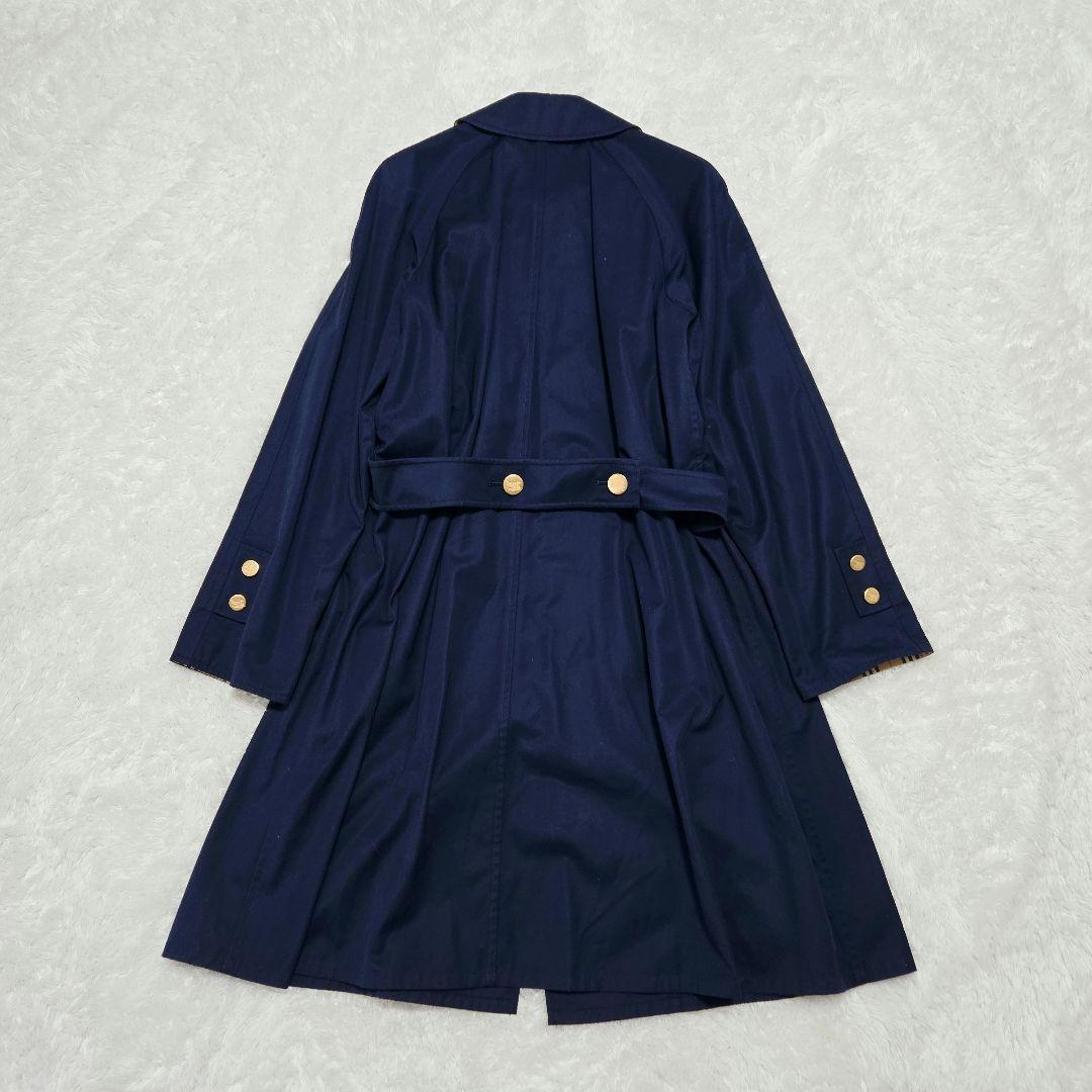 希少 Burberrys 旧タグ ノバチェック 比翼 金ボタン ロングコート 紺