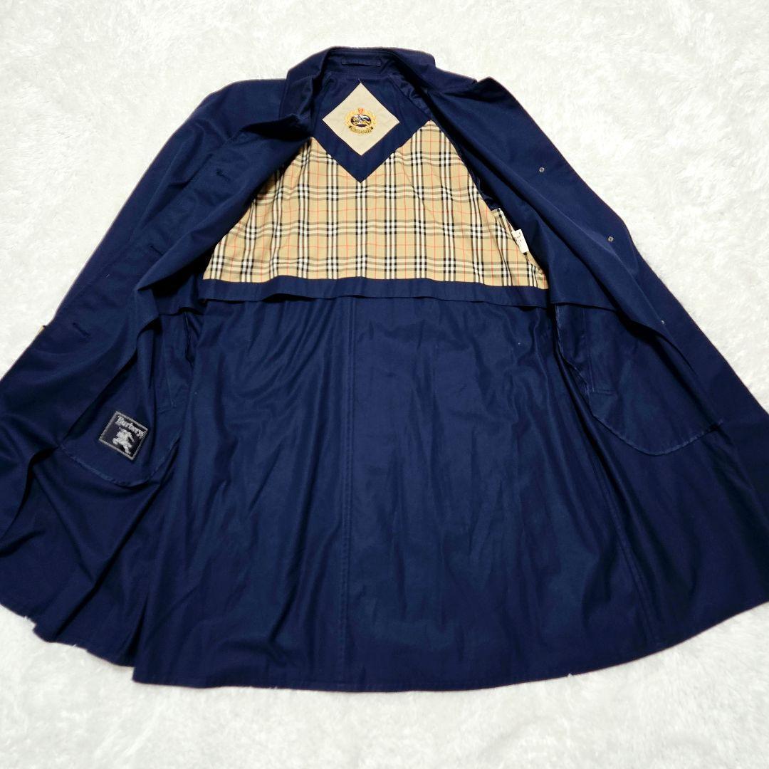 希少 Burberrys 旧タグ ノバチェック 比翼 金ボタン ロングコート 紺