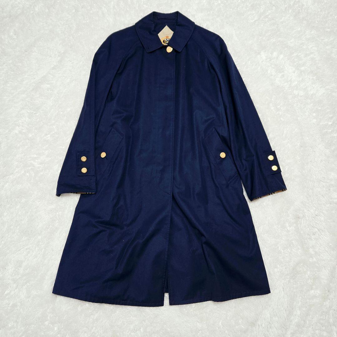 希少 Burberrys 旧タグ ノバチェック 比翼 金ボタン ロングコート 紺