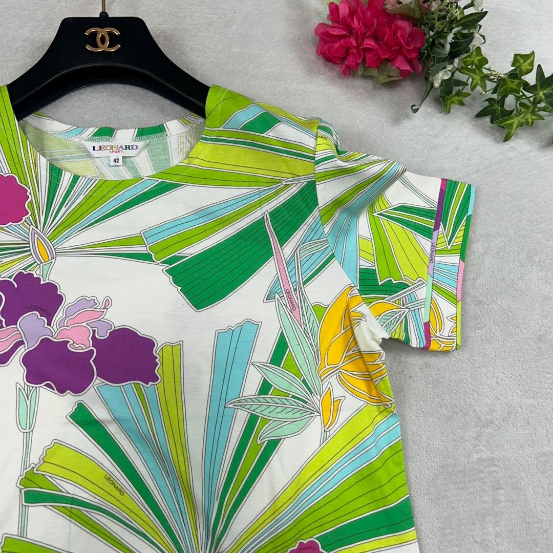 K801 新品未使用 L レオナール ロゴ刺繍 花柄 カットソー レディース