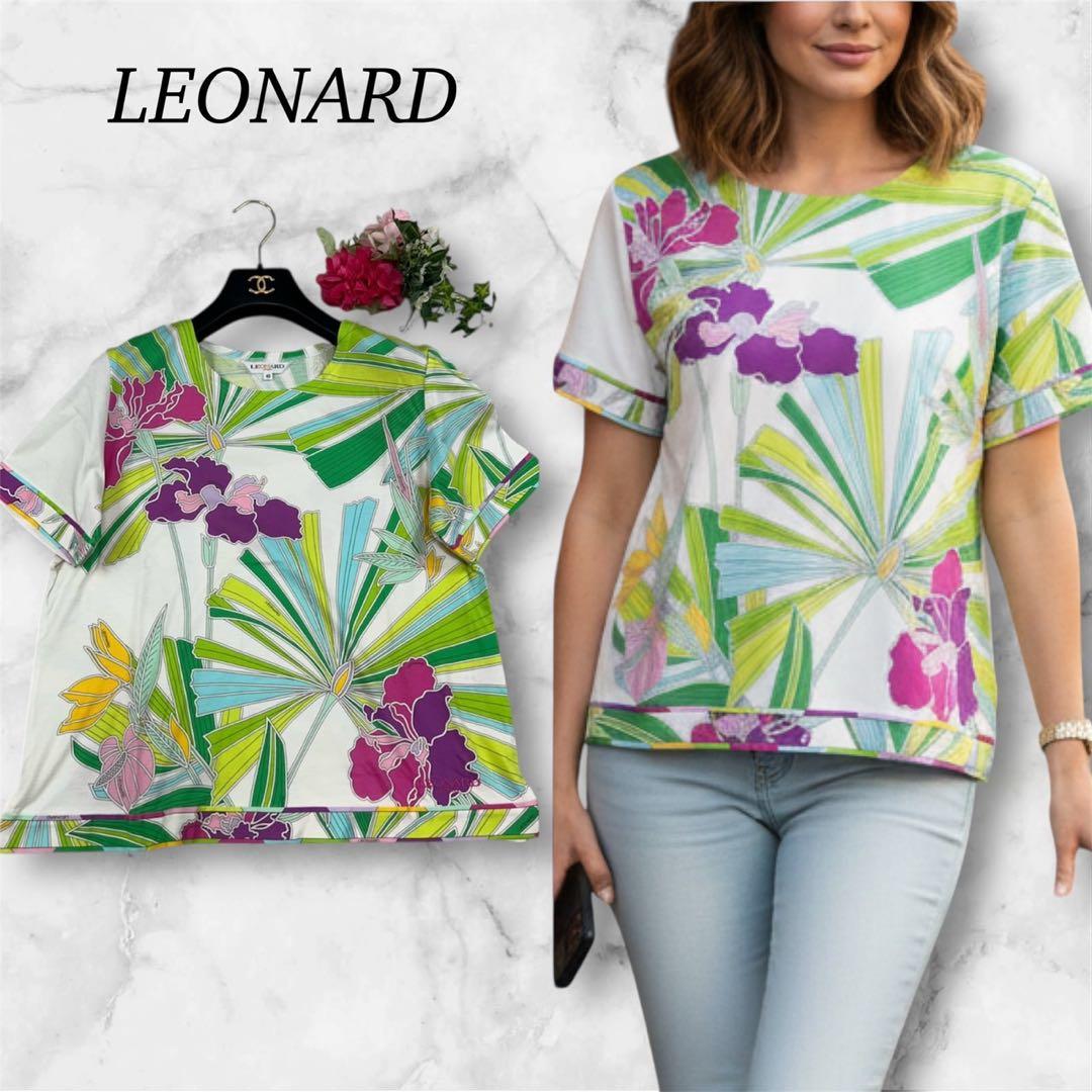 K801 新品未使用 L レオナール ロゴ刺繍 花柄 カットソー レディース