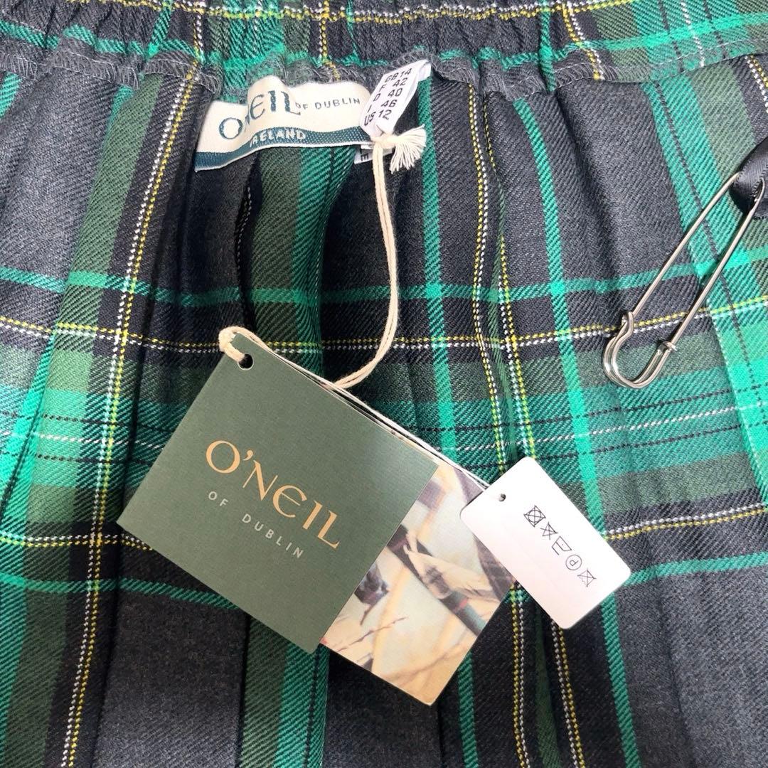 タグ付き　オニールオブダブリン　プリーツ キルトスカート　ラップ　ウール　ベルト