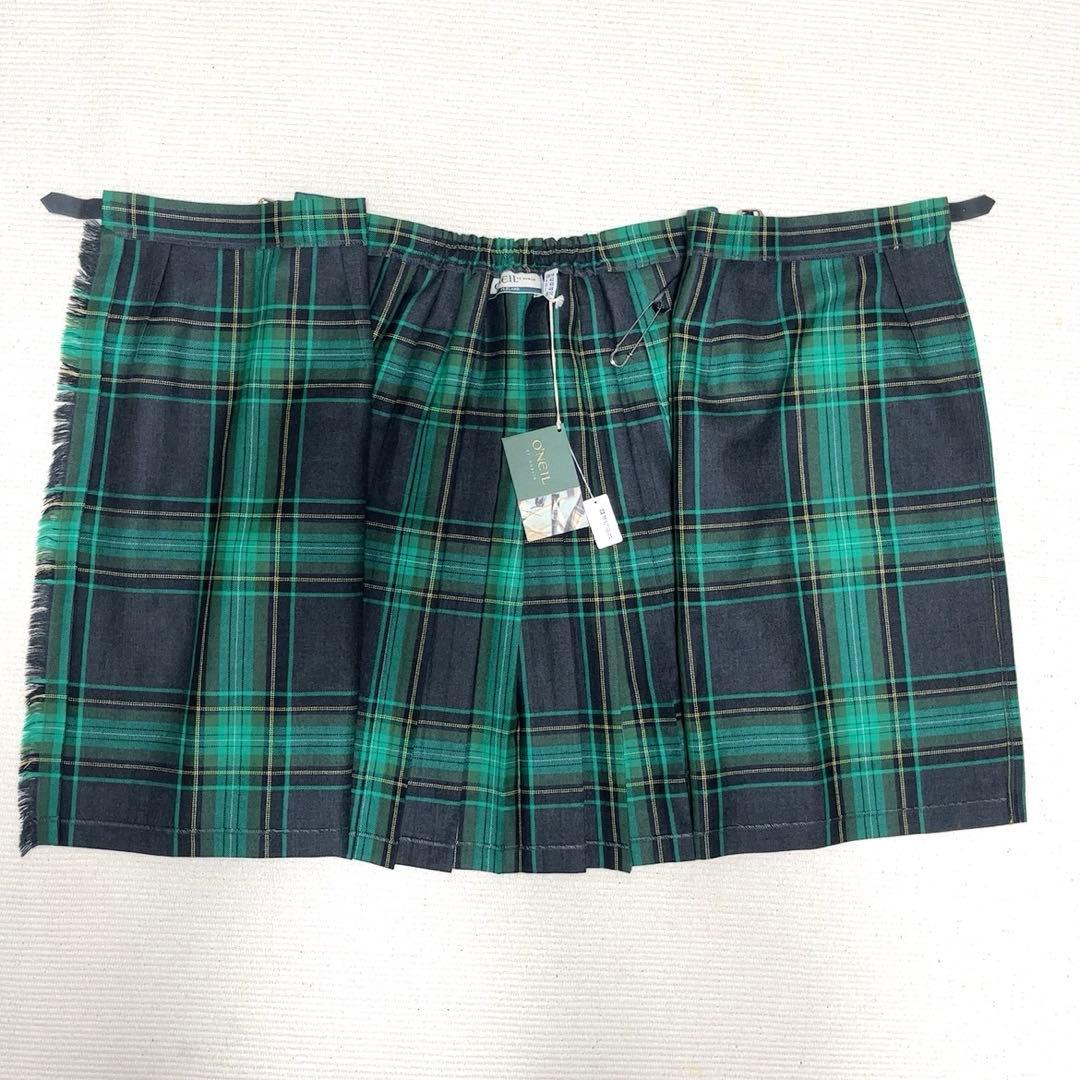 タグ付き　オニールオブダブリン　プリーツ キルトスカート　ラップ　ウール　ベルト
