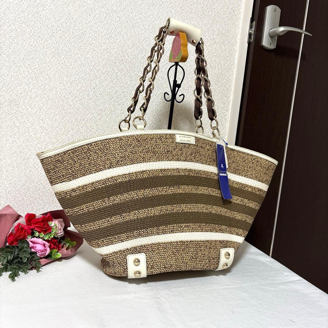 新品 未使用タグ付き BURBERRY BLUE LABAL かごバッグ