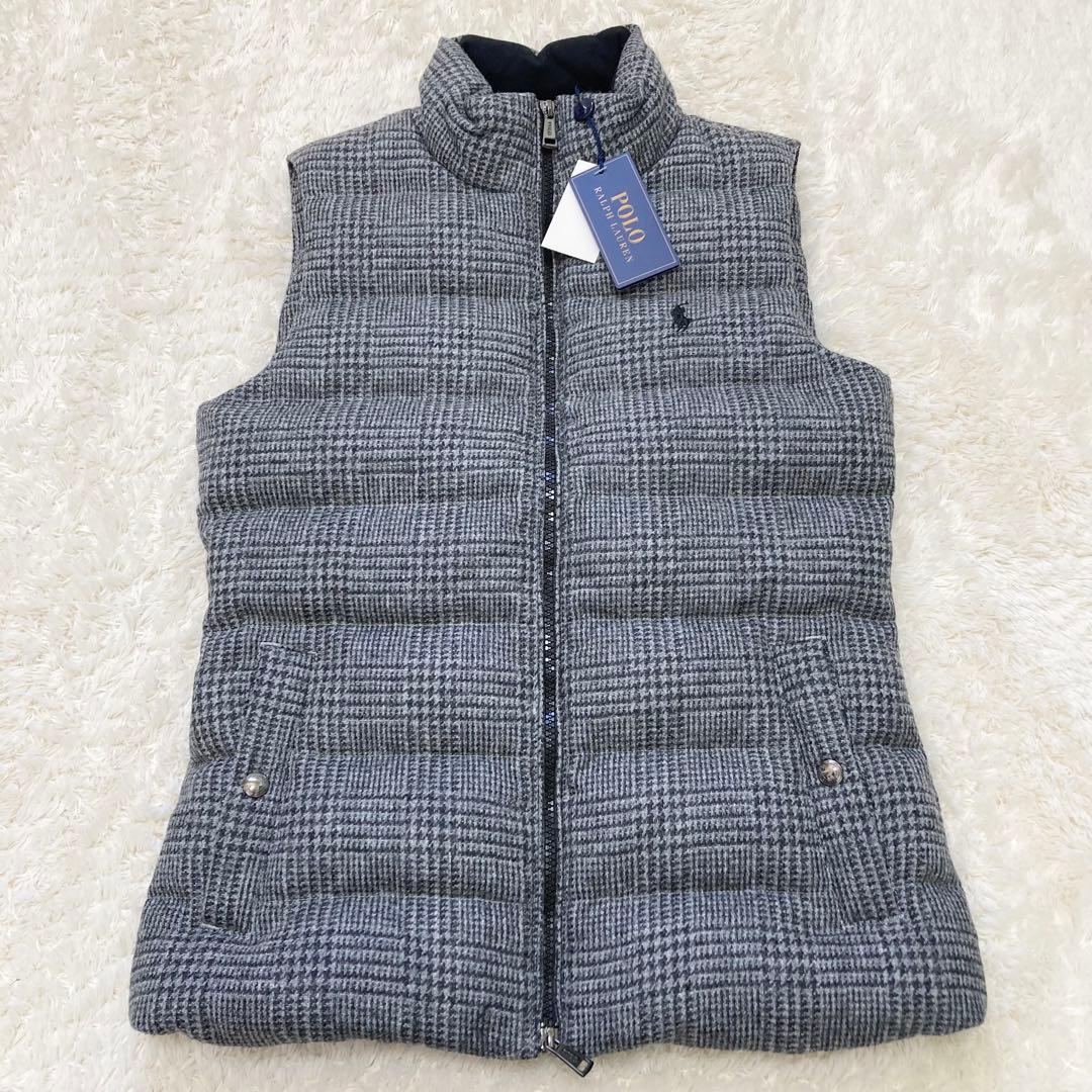 ※タグ付ポロラルローレン ダウンベスト フェザー グレンチェック XS ツイード
