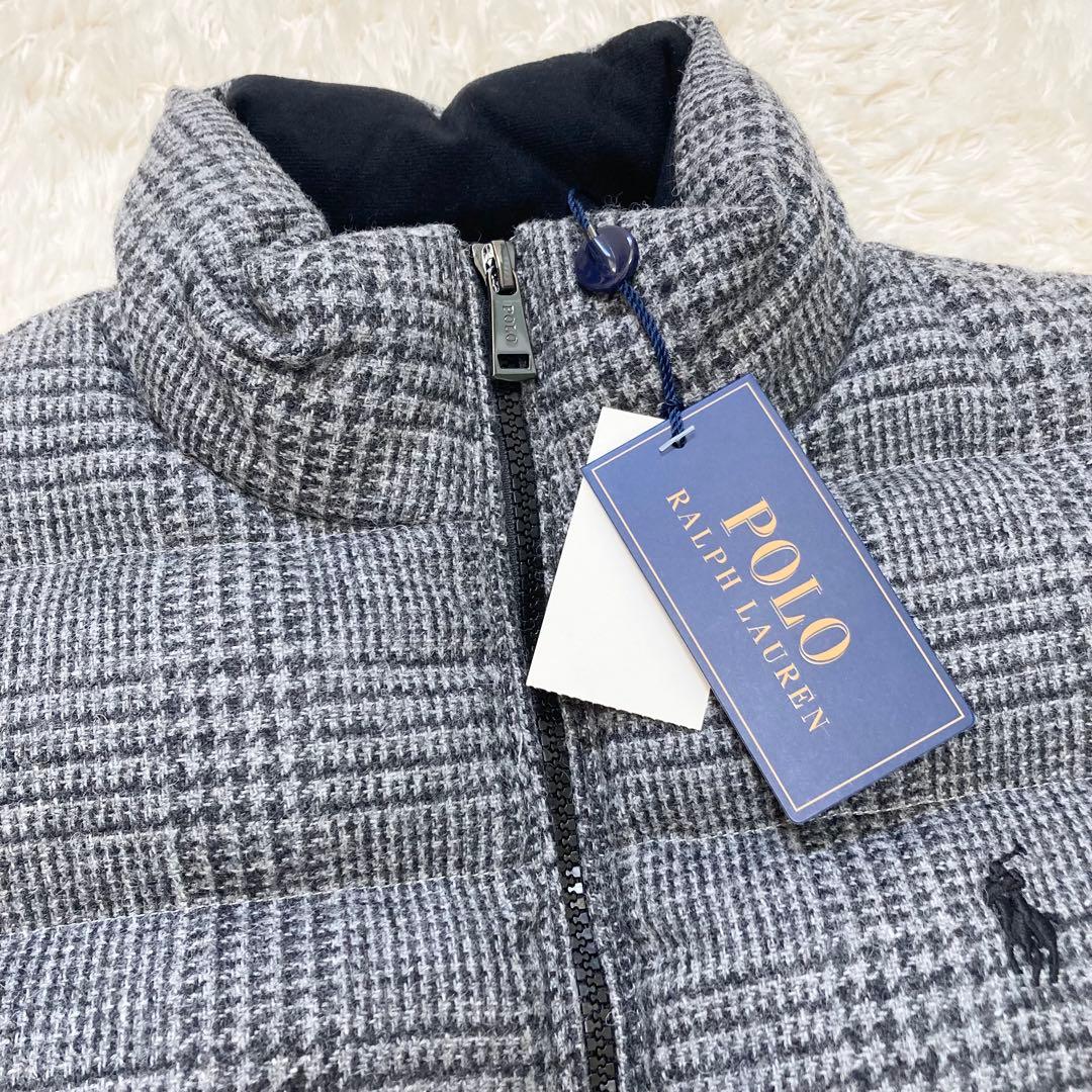 ※タグ付ポロラルローレン ダウンベスト フェザー グレンチェック XS ツイード