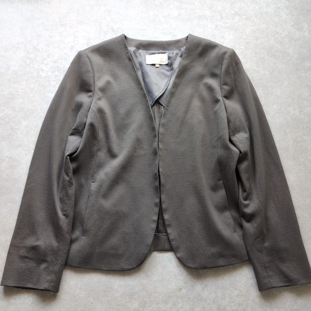 自由区 スカートスーツ ノーカラージャケット 大きいサイズ 44