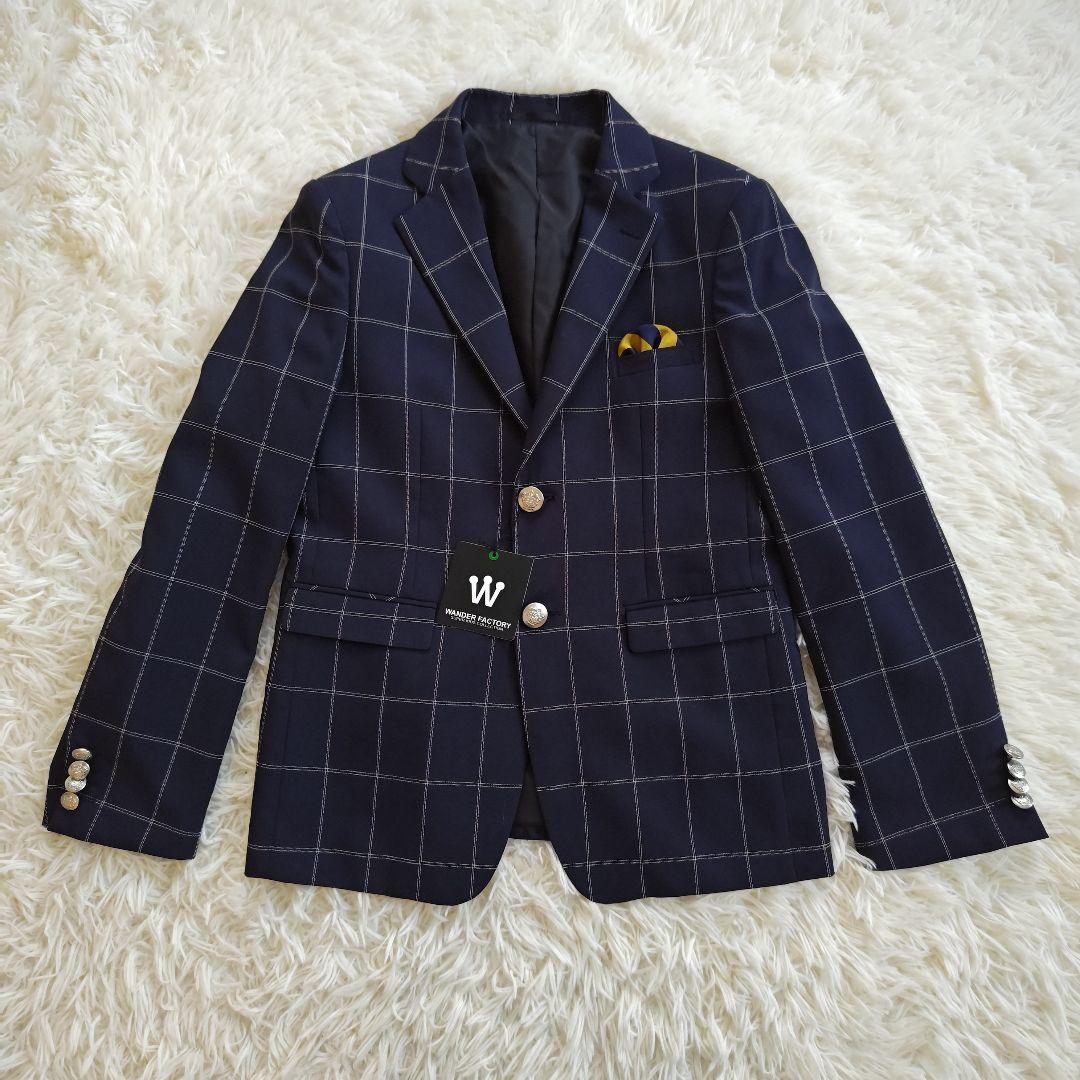 ワンダーファクトリー フォーマル スーツ 卒服 卒業式 ネイビー チェック 5点