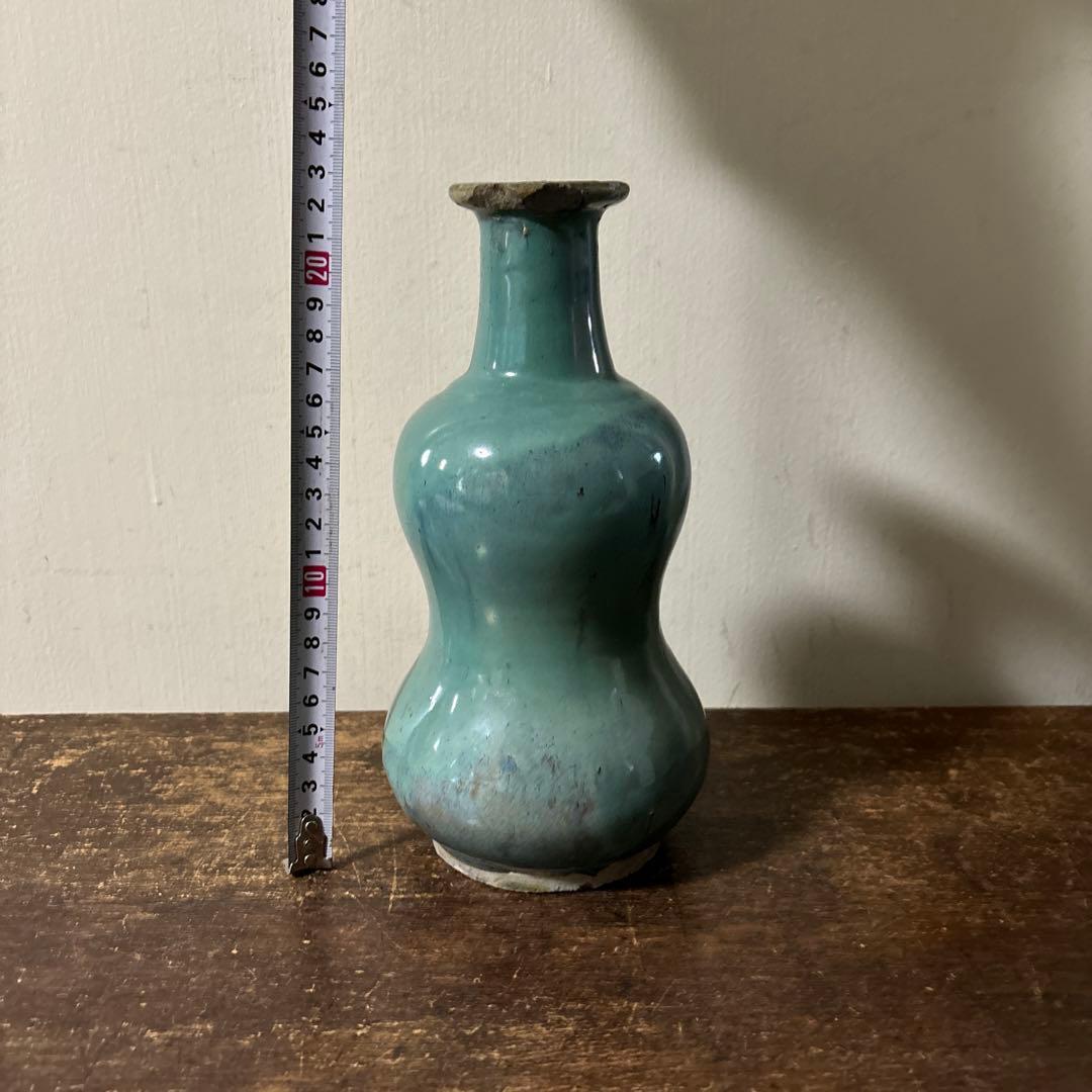 琉球　ユシビン 緑釉瓢形瓶　やちむん.壺屋焼.柳宗悦.民藝.アンティーク.李朝