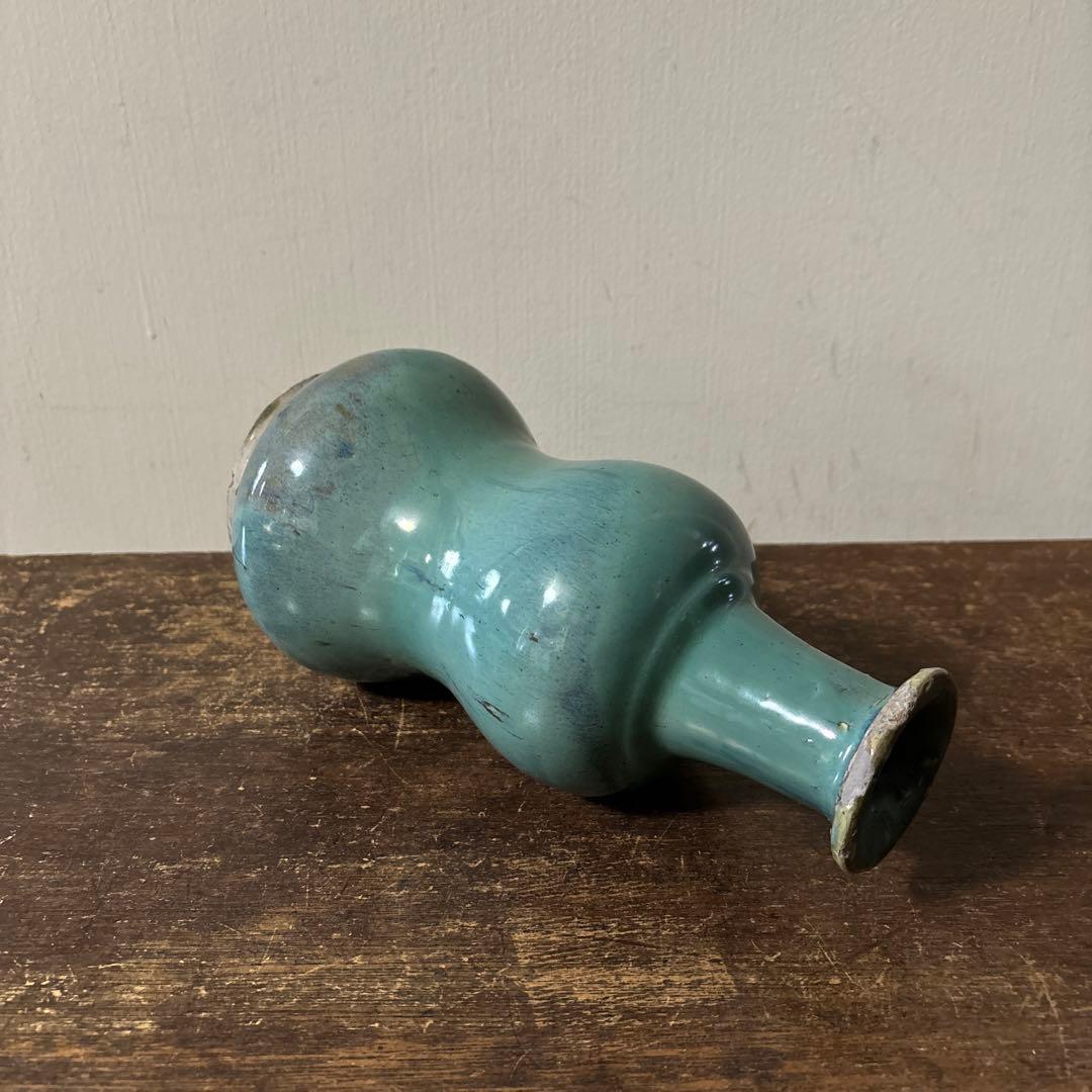 琉球　ユシビン 緑釉瓢形瓶　やちむん.壺屋焼.柳宗悦.民藝.アンティーク.李朝