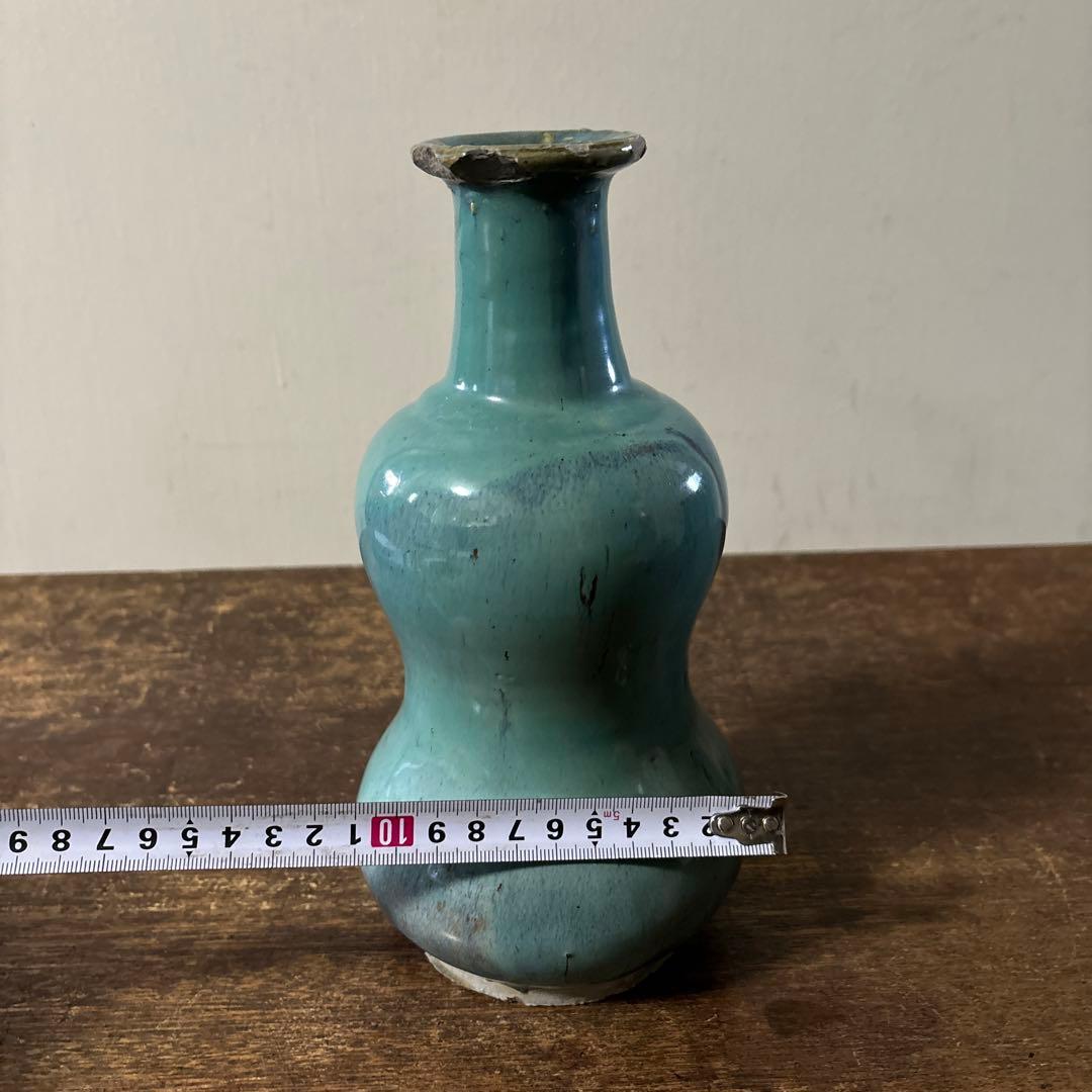 琉球　ユシビン 緑釉瓢形瓶　やちむん.壺屋焼.柳宗悦.民藝.アンティーク.李朝