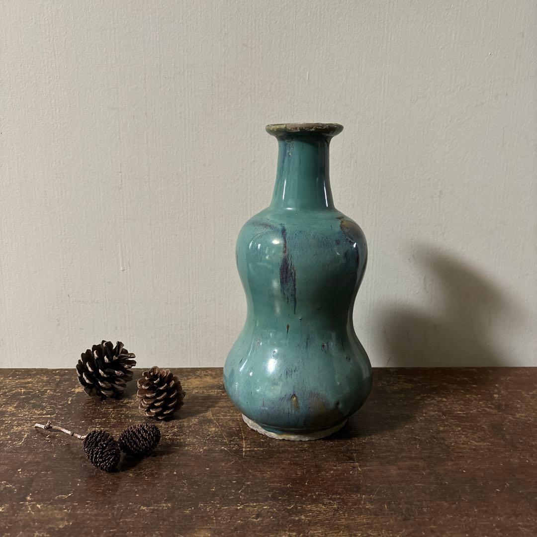 琉球　ユシビン 緑釉瓢形瓶　やちむん.壺屋焼.柳宗悦.民藝.アンティーク.李朝