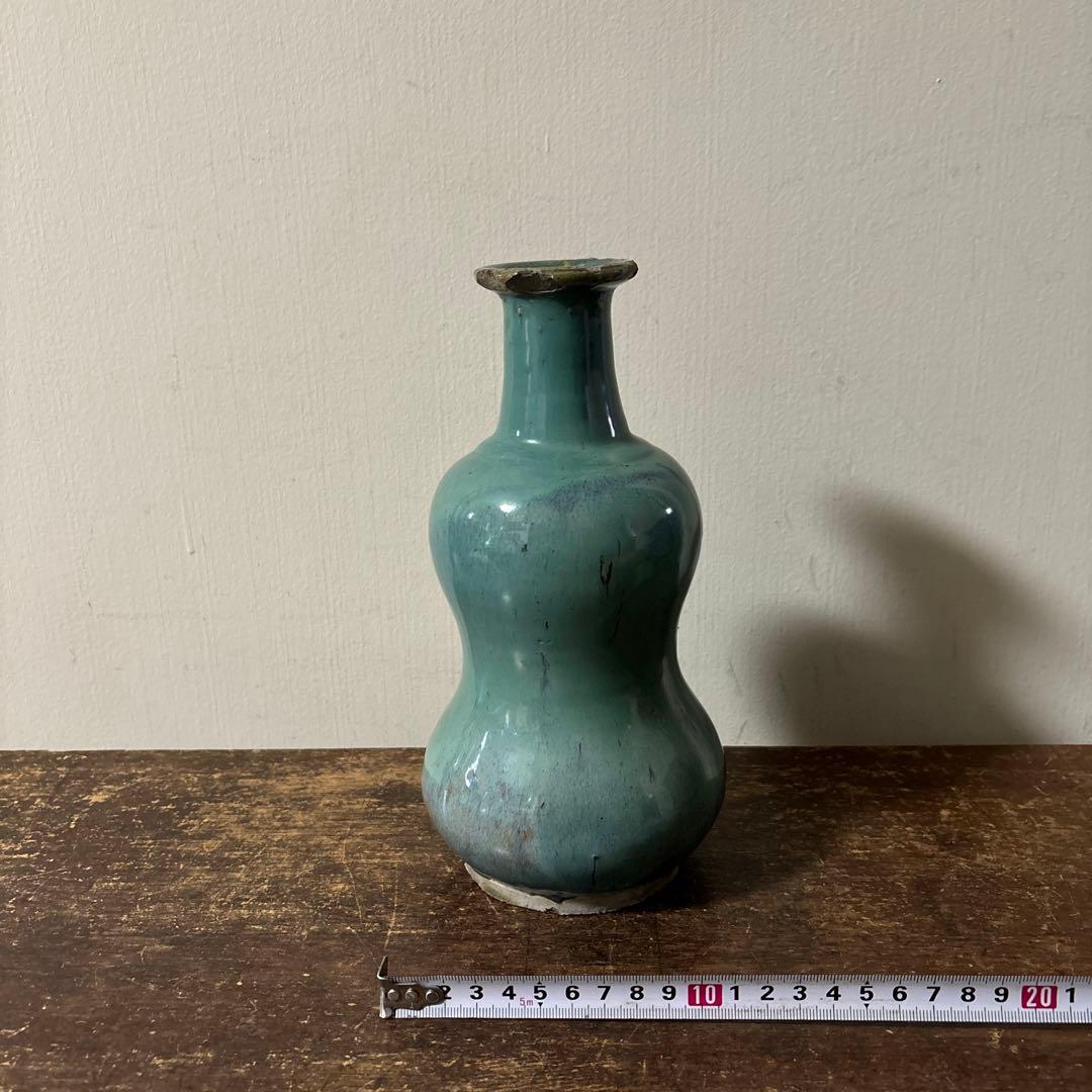 琉球　ユシビン 緑釉瓢形瓶　やちむん.壺屋焼.柳宗悦.民藝.アンティーク.李朝