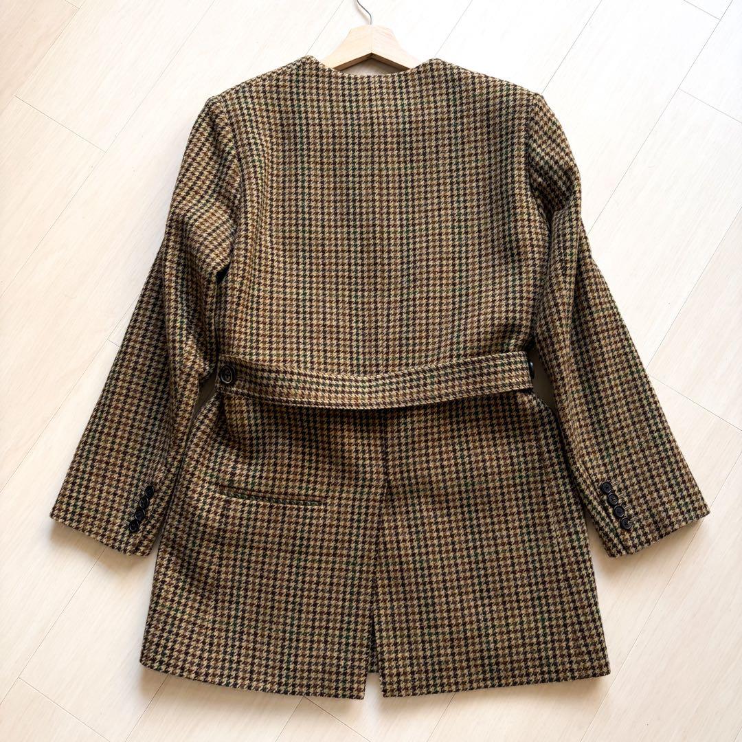 【極美品】INSCRIRE 千鳥格子 ベルト付き ノーカラージャケット