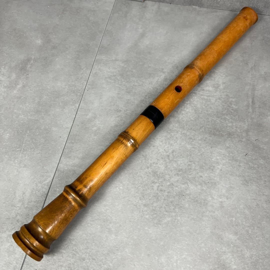 蝴蝶宝　尺八　琴古流　唄口バチ型　1尺8寸　木製　直管　節あり　印あり　現状品