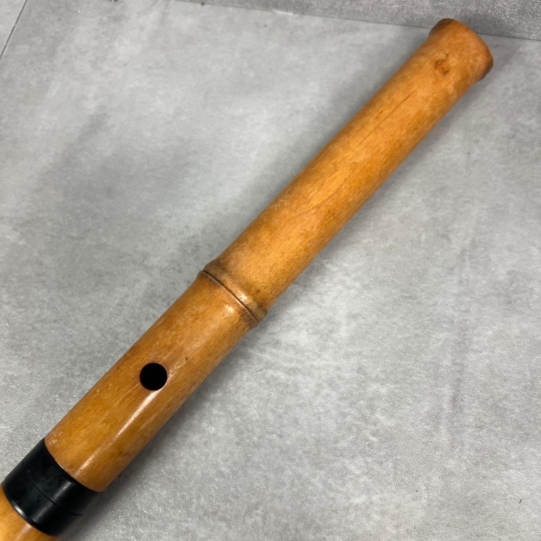 蝴蝶宝　尺八　琴古流　唄口バチ型　1尺8寸　木製　直管　節あり　印あり　現状品