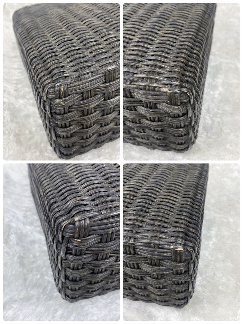 【希少✨良品】サルヴァトーレフェラガモ　ラタン　かごバッグ　巾着　黒　レザー　籐