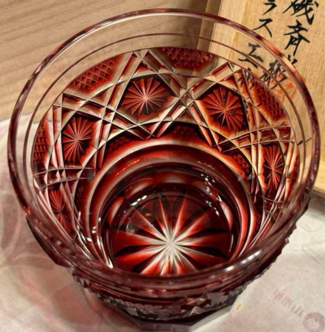 薩摩切子　オンザロック金赤　新品未使用　最終値下げ