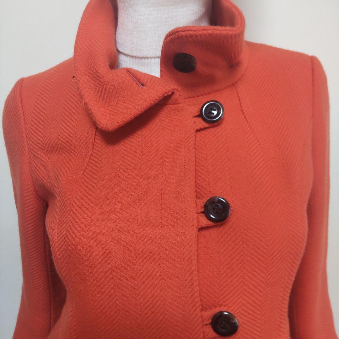 オレンジ ウールコート スタンドカラー38号　パシオーネ　美品