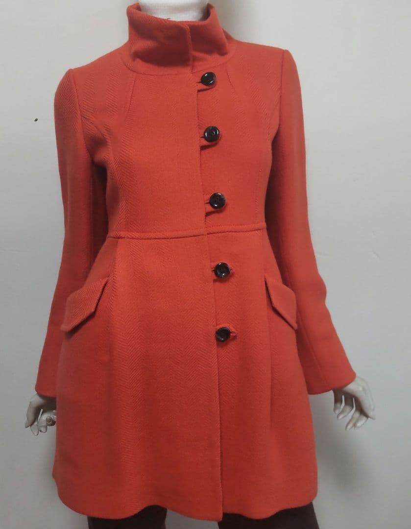 オレンジ ウールコート スタンドカラー38号　パシオーネ　美品